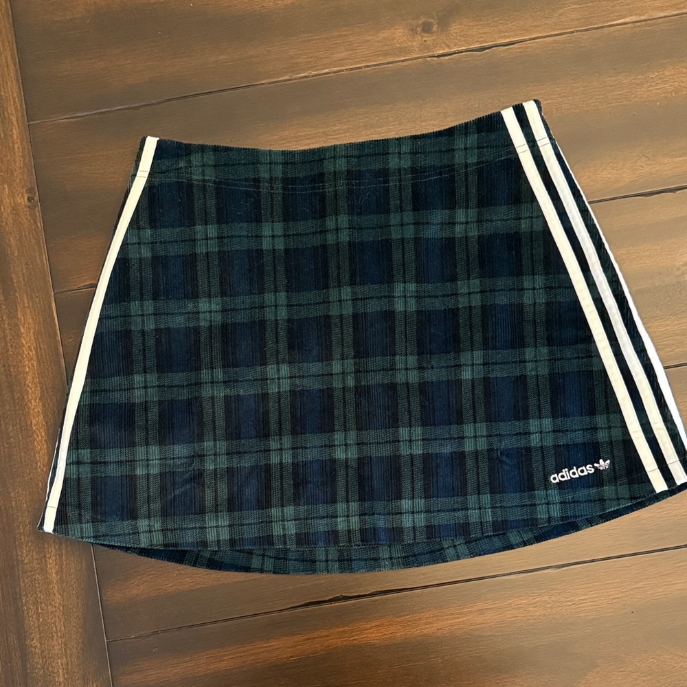 Adidas Women's Mini Skirt - Dark Green and Black Plaid
